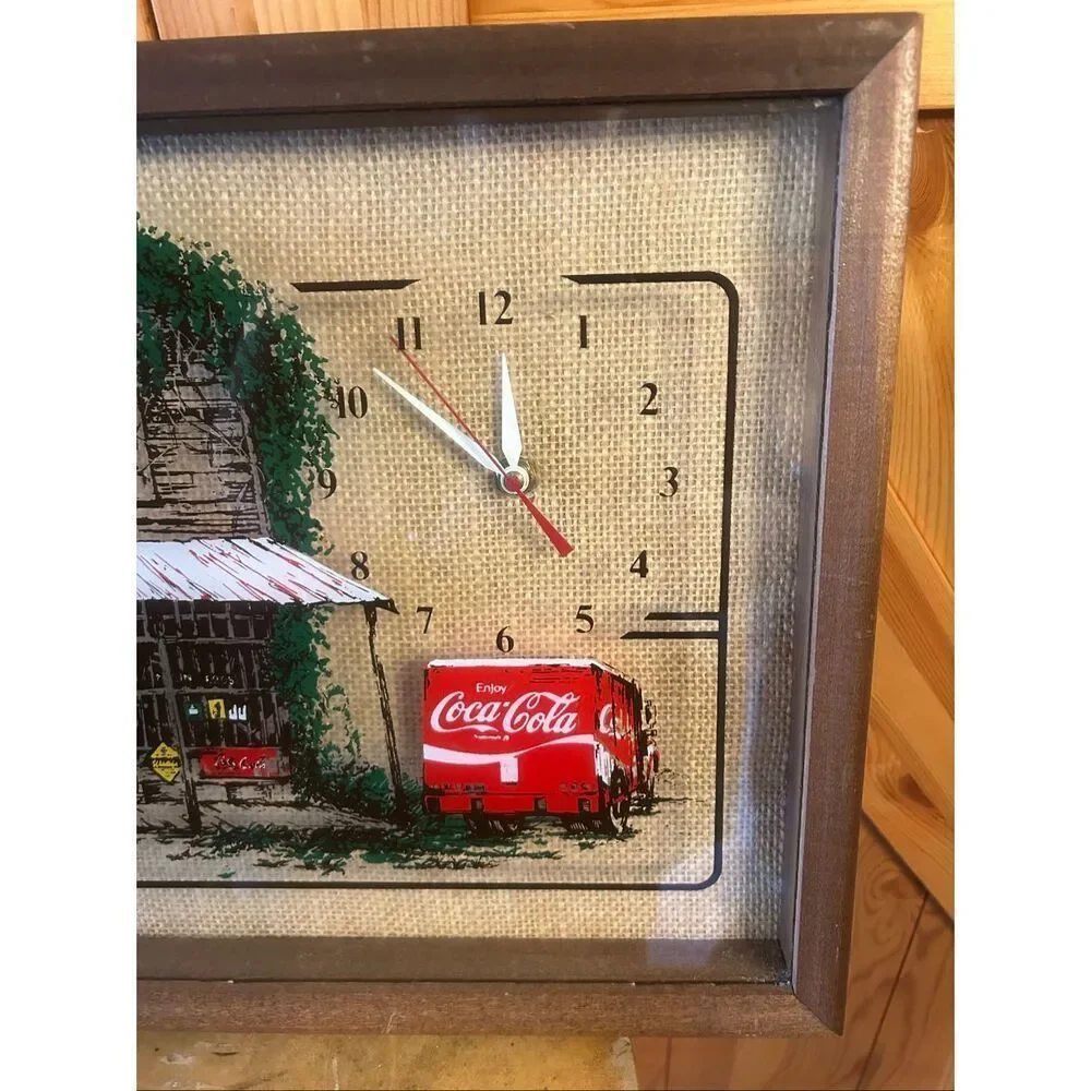 Vtg Coca Cola Country Store Picture Clock Painted Glass Framed Shadow Box (5665)